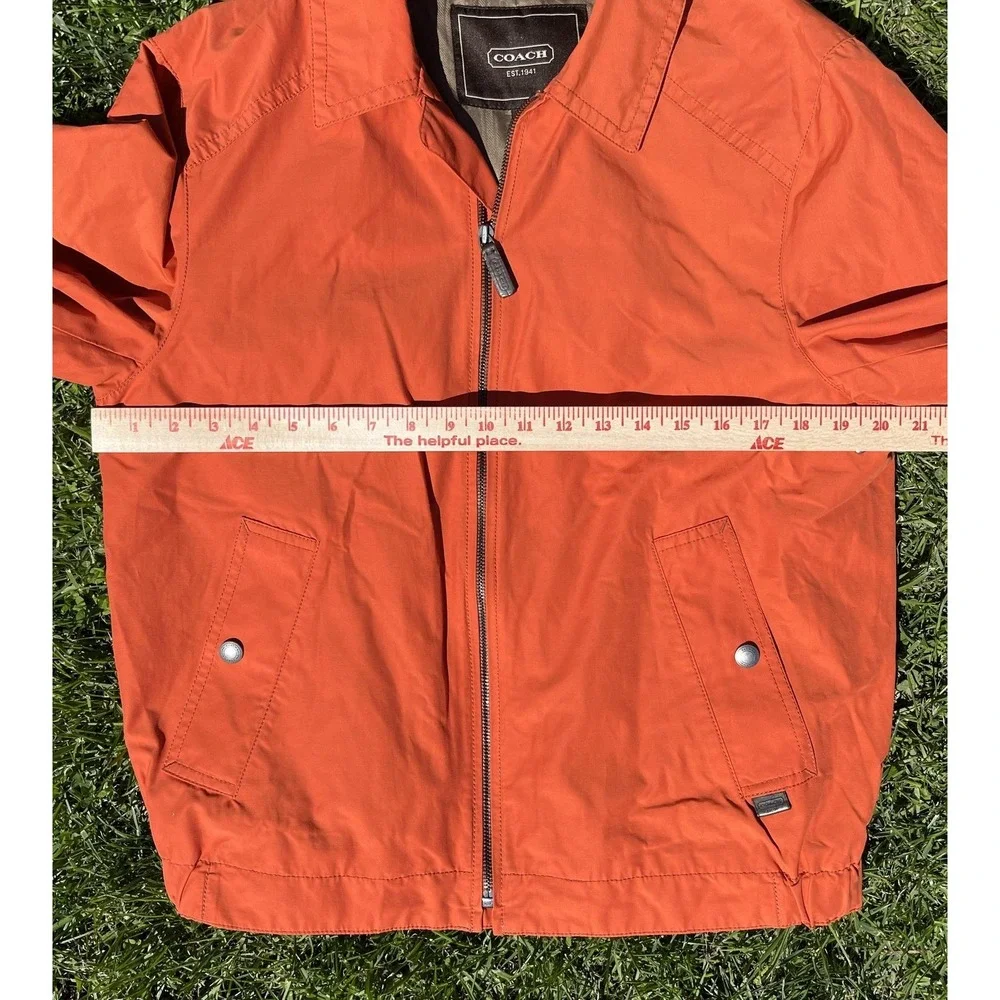Coach Jacket Womens Small Orange Cotton Blend Full Zip Lined Lightweight Pockets